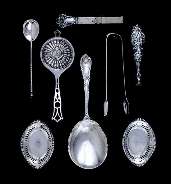 Appraisal: Collection of silver table articles Russian niello-worked silver spoon L