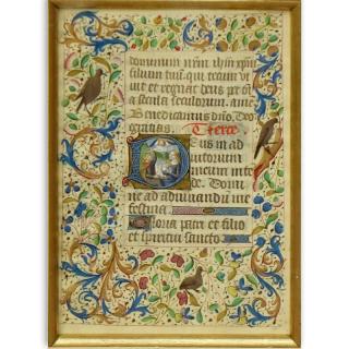 Appraisal: Early Hand Painted Illuminated Manuscript in finely carved and giltwood