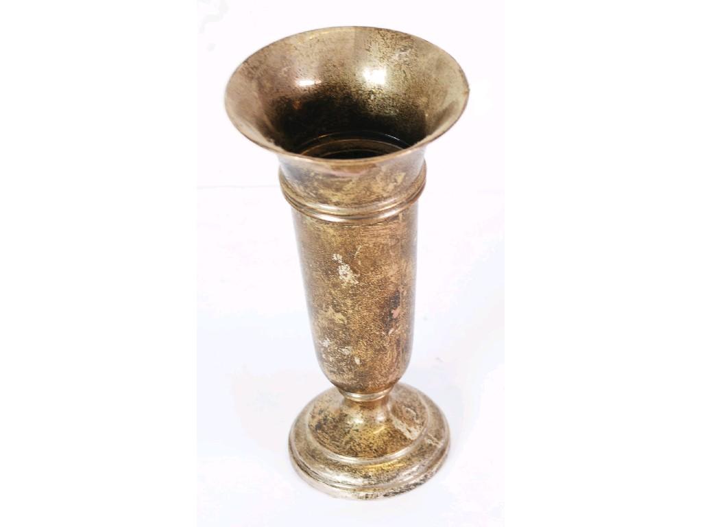 Appraisal: SILVER TRUMPET VASE typical form with moulded girdle and circular