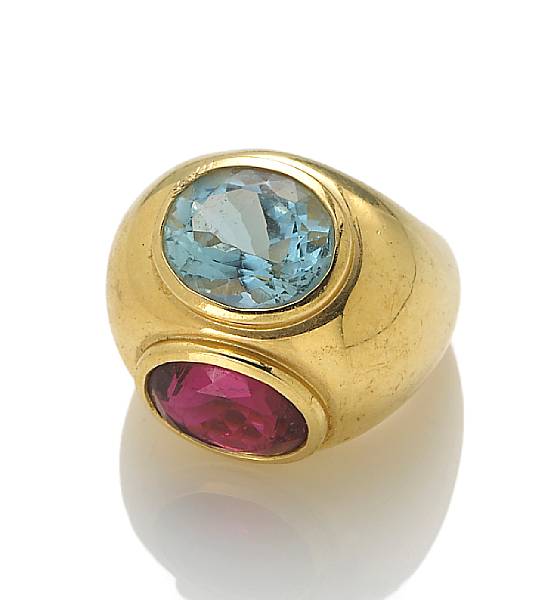 Appraisal: An aquamarine and red tourmaline twinstone ring Paloma Picasso Tiffany