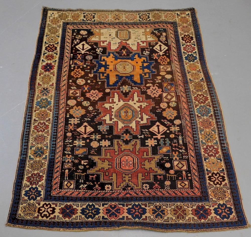 Appraisal: Antique Caucasian Shirvan Pictorial Carpet Rug Caucasus Region Early th