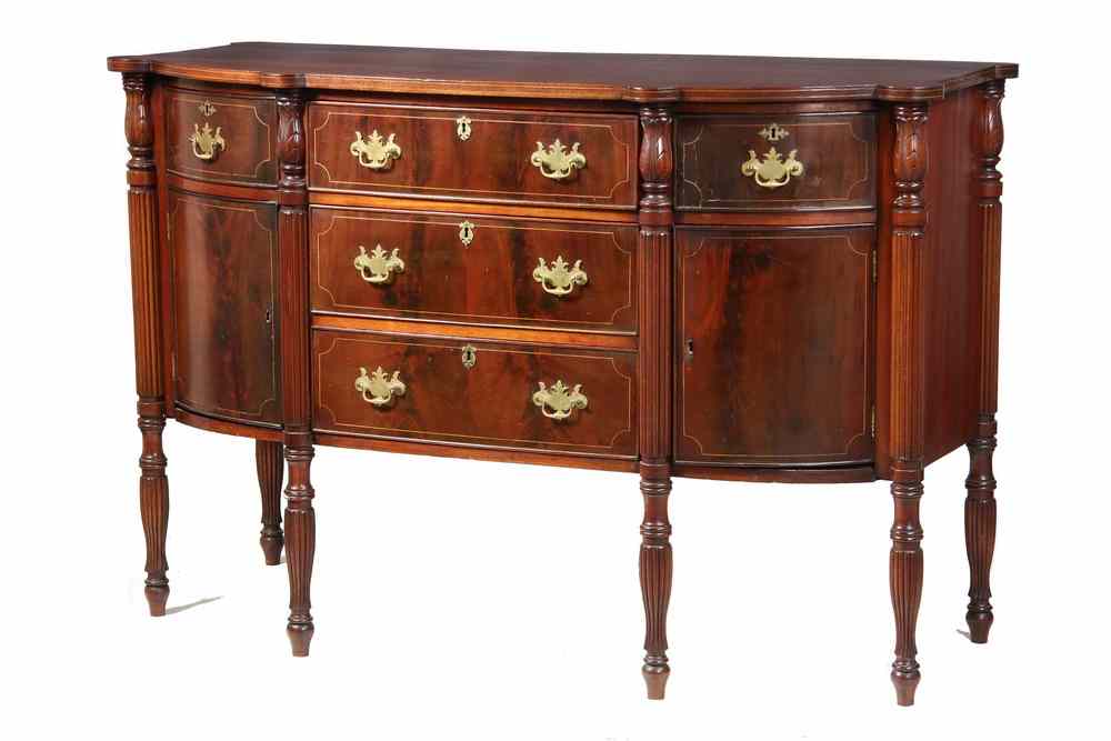 Appraisal: SIDEBOARD - Sheraton Period Bow Front Sideboard in mahogany with