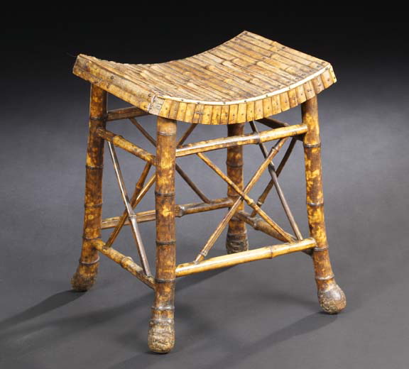 Appraisal: Charming Chinese Bamboo Stool late th century the shaped seat