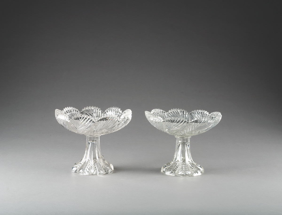 Appraisal: PAIR OF AMERICAN PRESSED COLORLESS GLASS COMPOTES CIRCA - Each