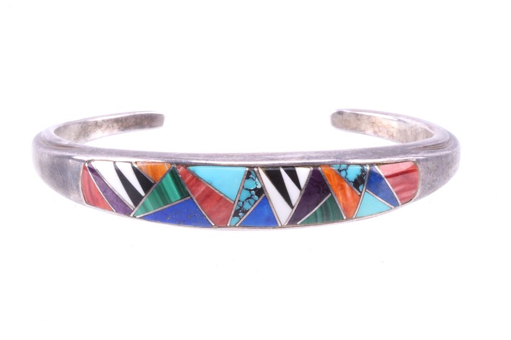 Appraisal: Zuni Roseanne Long Micro Inlaid Bracelet Featured in this lot