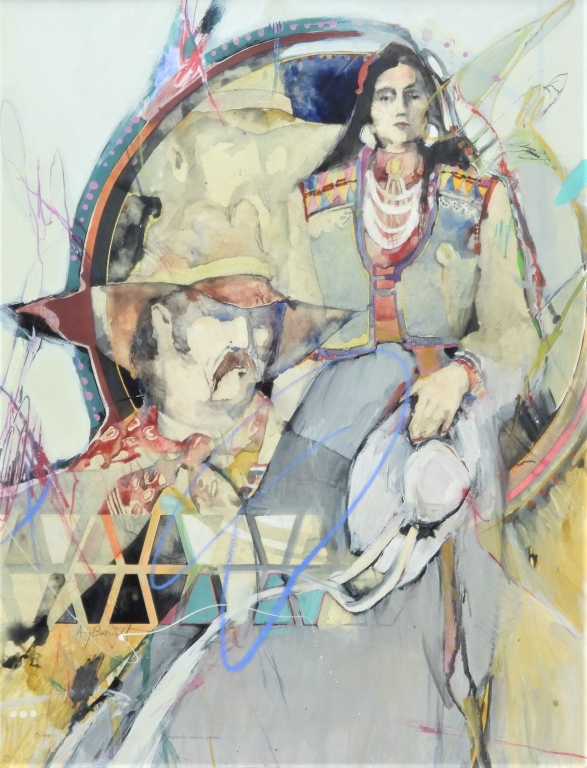 Appraisal: AMY BURNETT NATIVE AMERICAN MIXED MEDIA PAINTING Washington b Depicts