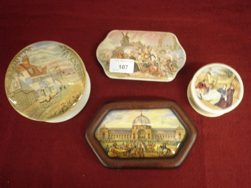 Appraisal: A shaped rectangular Victorian prattware pot lid printed with a