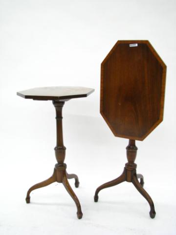 Appraisal: Pair of Vintage Mahogany Tilt-Top Tables banded tops tripod pedestal