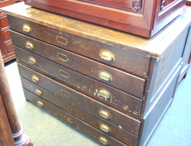 Appraisal: An early th century mahogany framed architects plan chest with