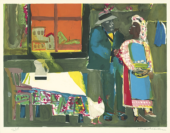 Appraisal: ROMARE BEARDEN Autumn of the Rooster Color lithograph x mm