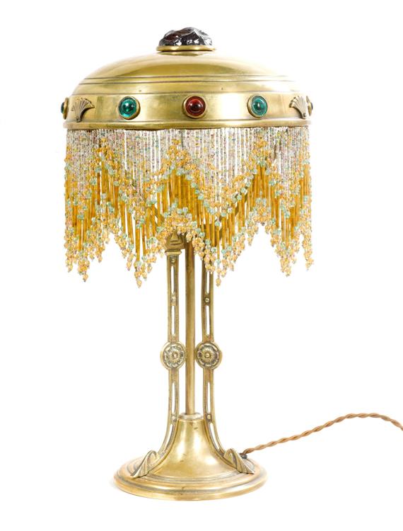 Appraisal: TABLE LAMP Art Nouveau France circa Brass and glass Round