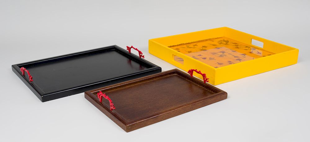 Appraisal: Two Faux Coral Mounted Wood Trays Designed by Allegra Hicks