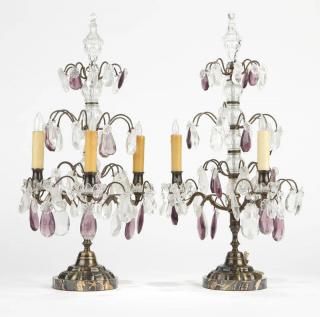 Appraisal: A pair of glass gilt brass girandoles Early th century