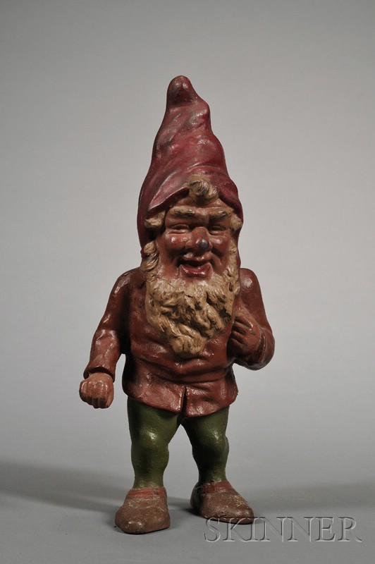 Appraisal: Painted Cast Iron Garden Gnome or Elf Doorstop America early