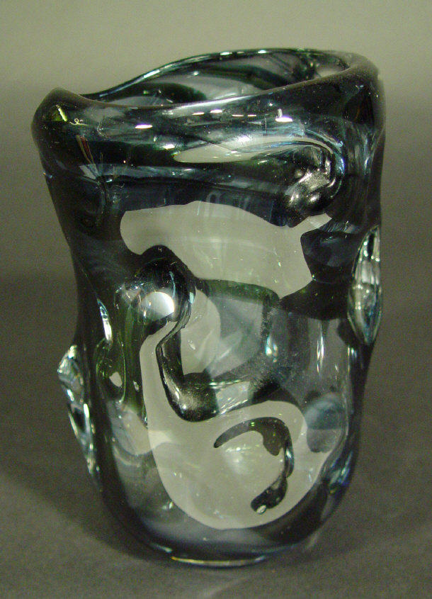 Appraisal: Whitefriars knobbly glass vase with smoked and green trailed colouring