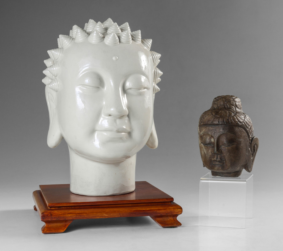 Appraisal: BUDDHA HEAD BUSTS pieces total to include Blanc de chine