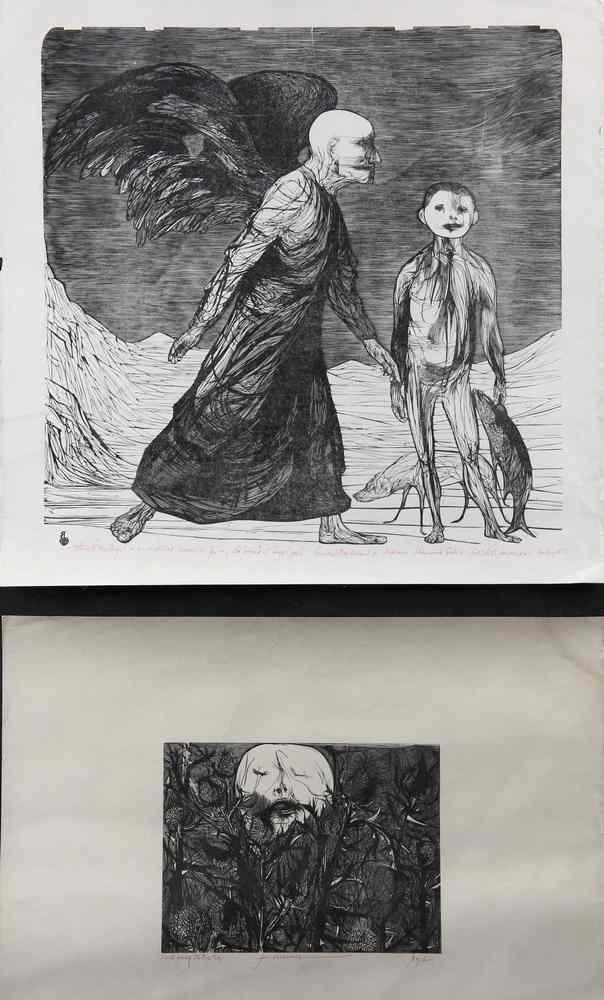 Appraisal: PAIR OF WOOD ENGRAVINGS BY LEONARD BASKIN- Two wood engravings