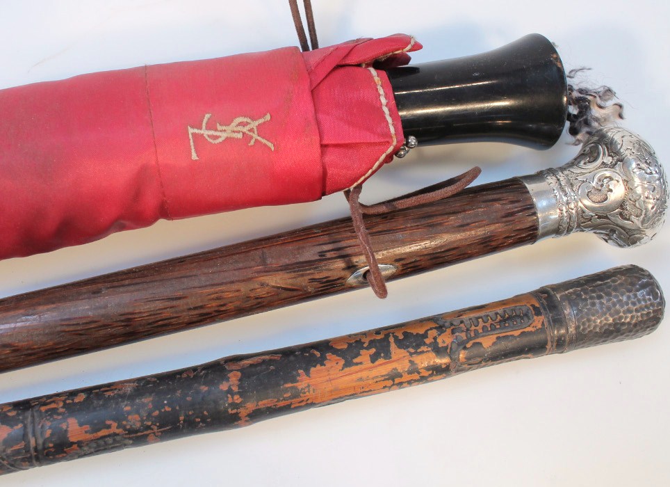 Appraisal: An early thC rosewood walking stick with silver knop cm