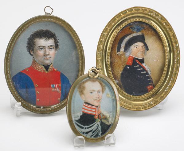 Appraisal: PORTRAIT MINIATURES Three portraits of military gentlemen on ivory in