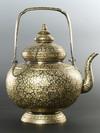 Appraisal: THAI SIAMESE TEAPOT - Engraved Brass and Black Enamel Teapot