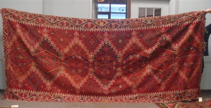 Appraisal: Turkish kilim losses and wear ' x ' Estimate -