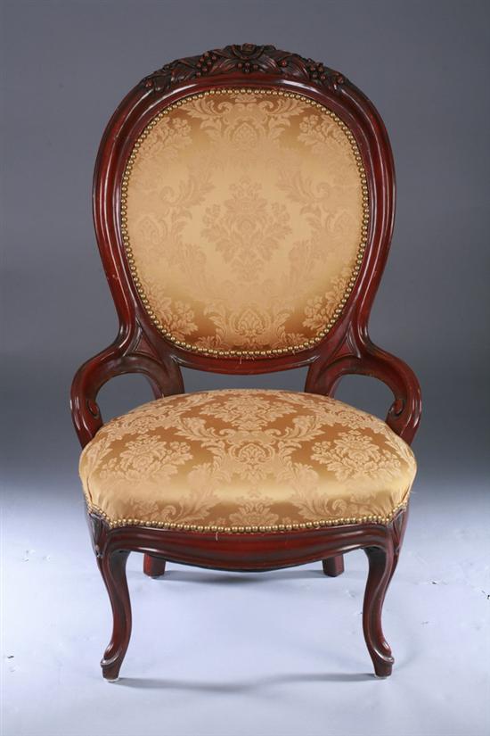 Appraisal: ROCOCO REVIVAL MAHOGANY MEDALLION-BACK SLIPPER CHAIR th century with gold