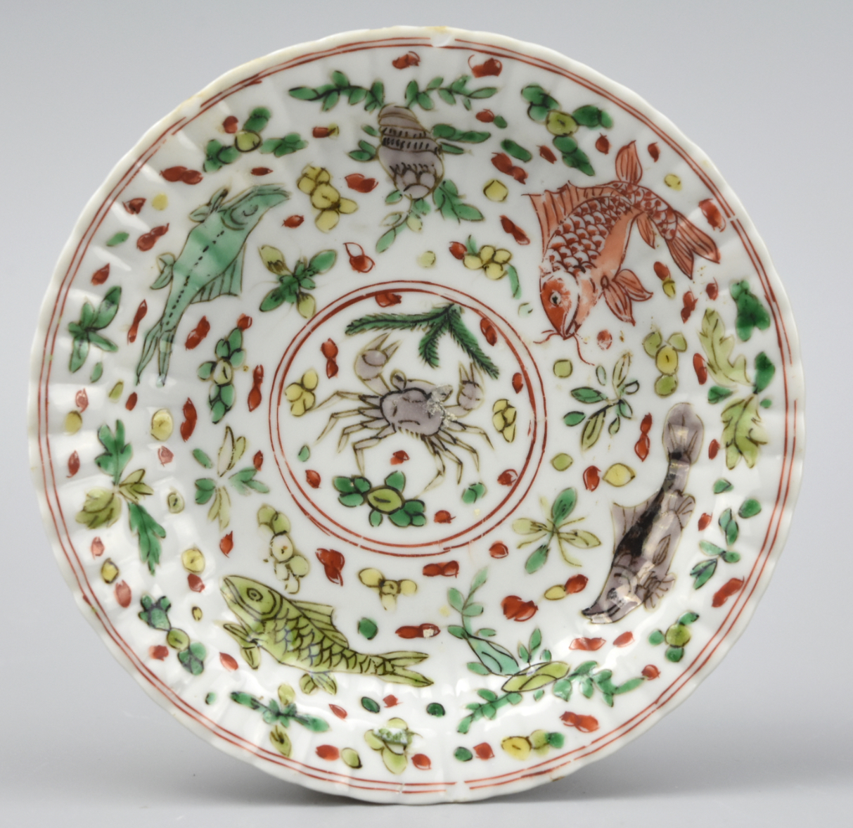 Appraisal: CHINESE FAMILLE VERTE PLATE W FISH CRAB KANGXI P A