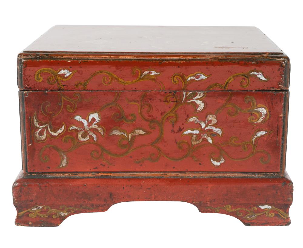 Appraisal: CHINESE LACQUERED BOXthe lid lifting to reveal an unlined undivided