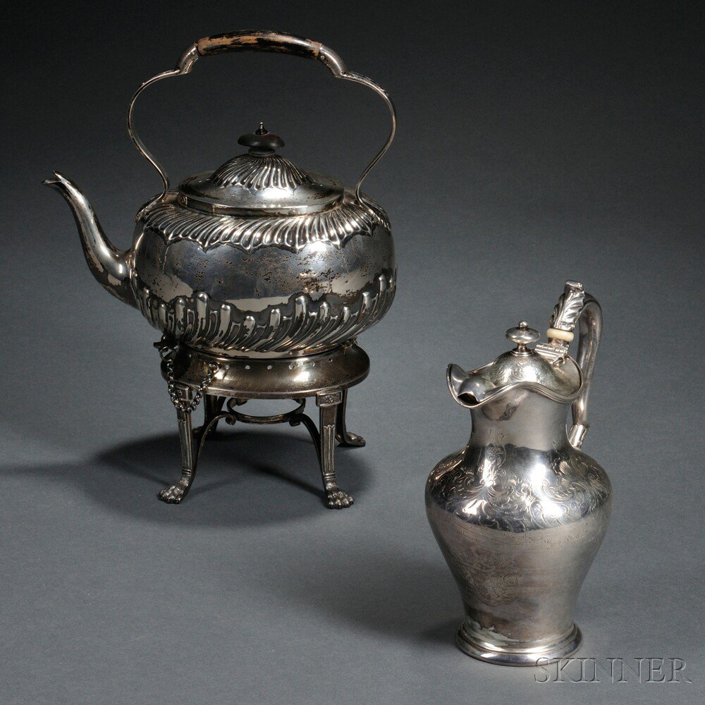 Appraisal: Two Pieces of Victorian Sterling Silver Hollowware a kettle on