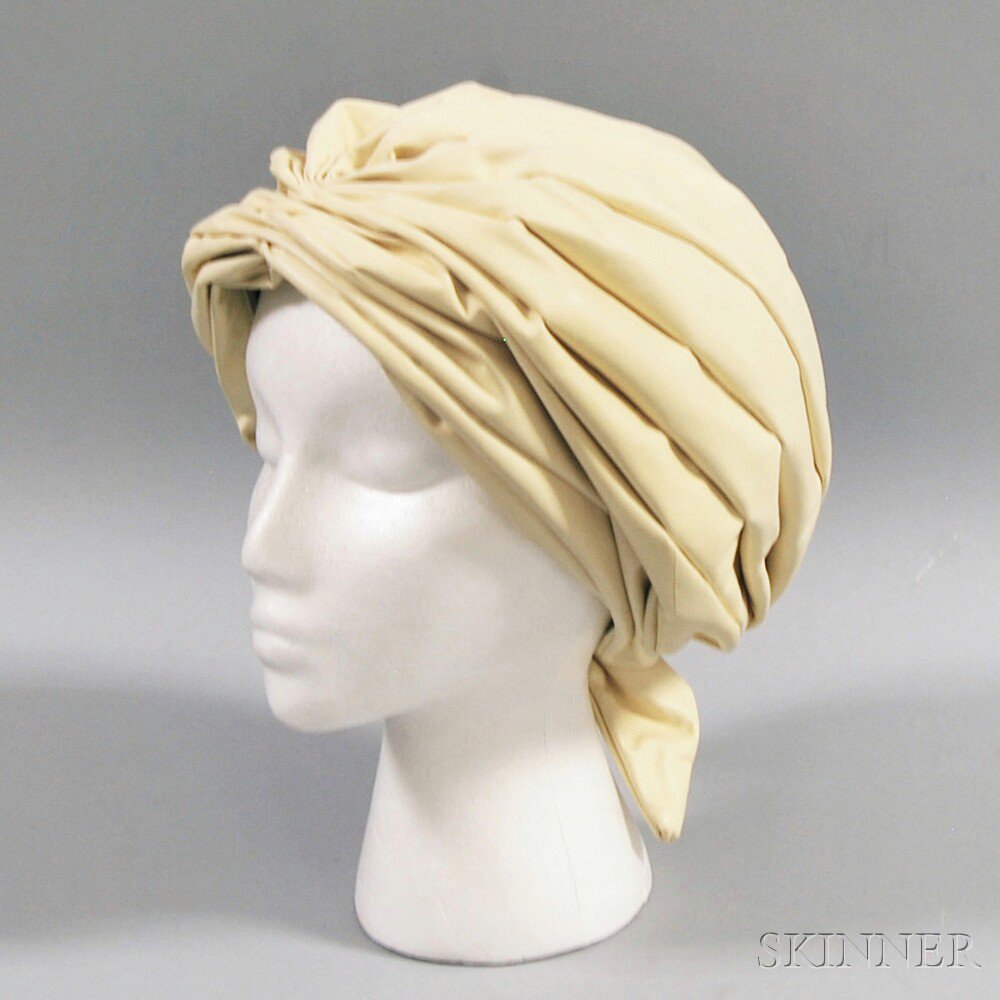 Appraisal: Cream Kidskin Turban Adolfo New York late s interior fitted