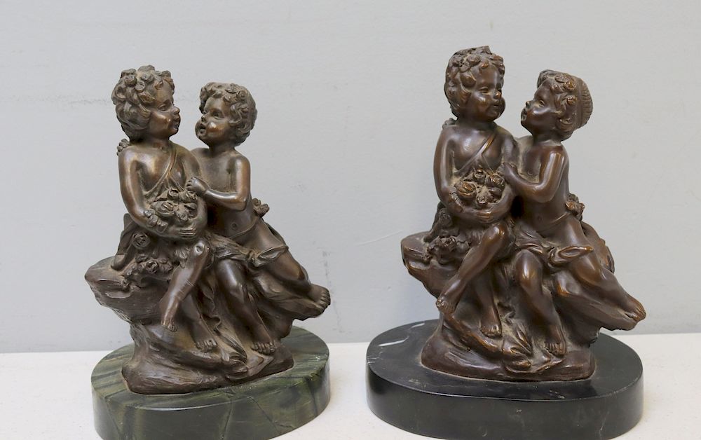 Appraisal: Auguste Moreau Signed Pair Of Bronze Figural Groupings Signed on