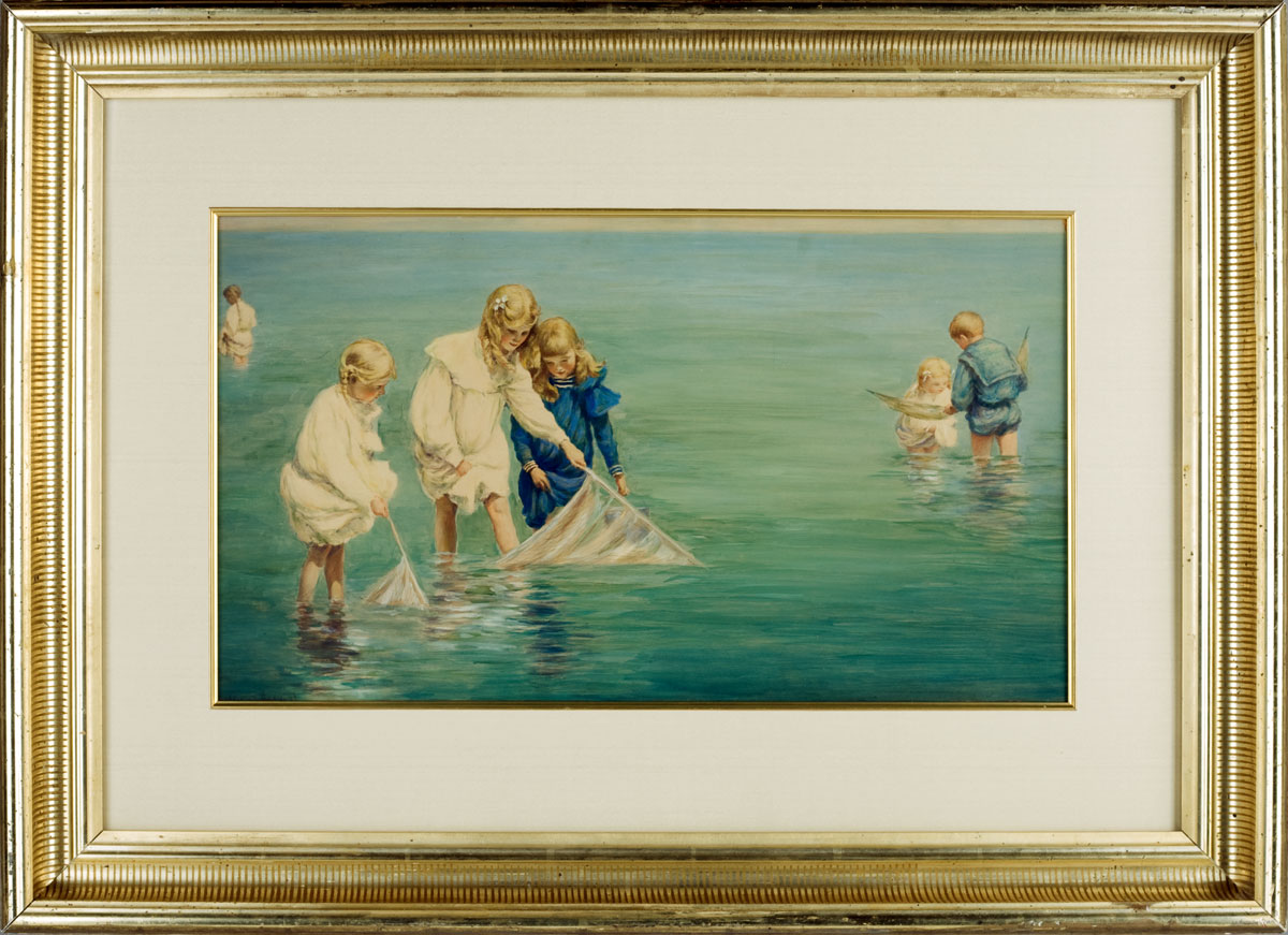 Appraisal: CHARLES COURTNEY CURRAN AMERICAN - CHILDREN AT THE SHORE Watercolor