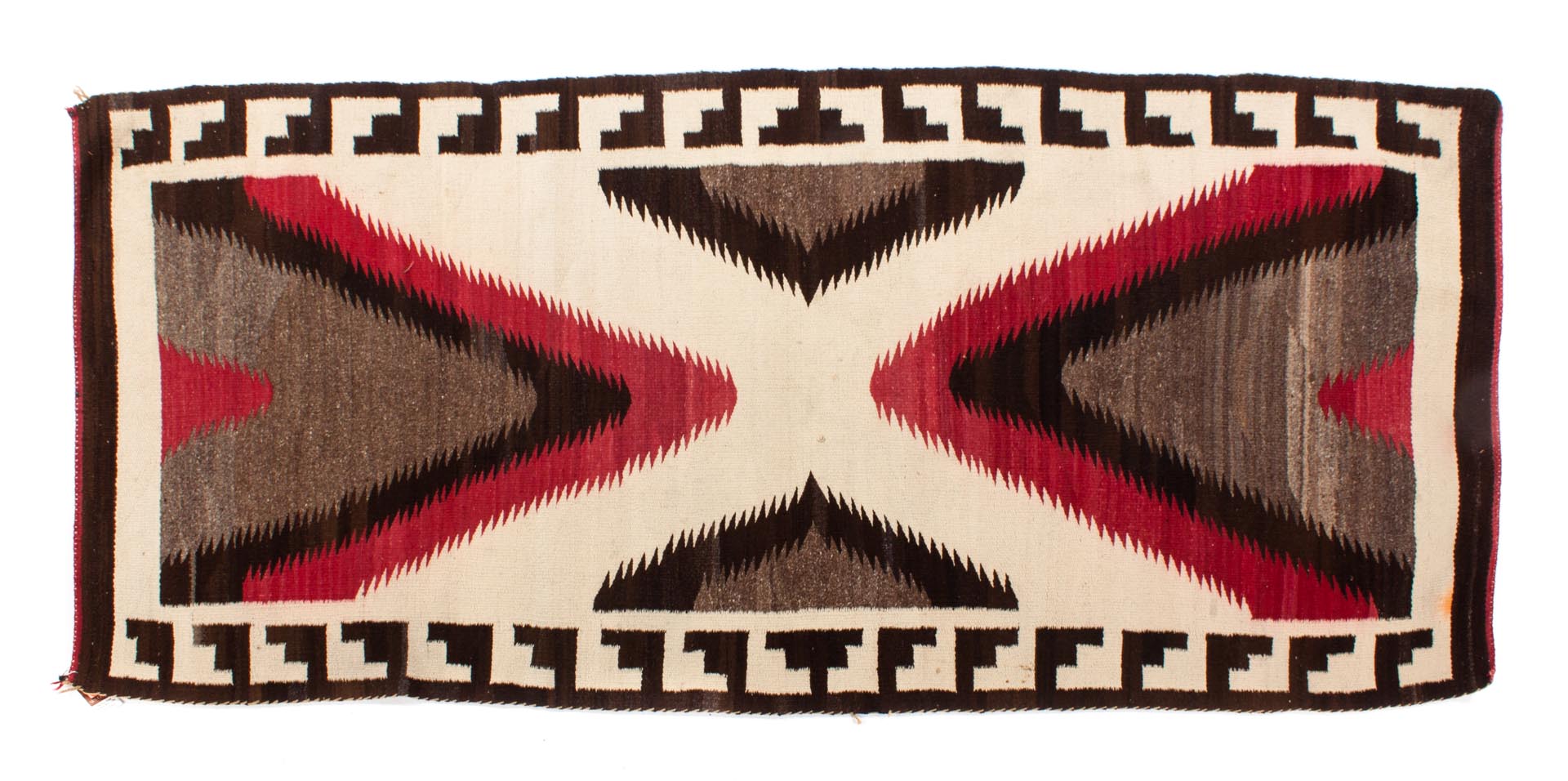 Appraisal: Navajo wool rug with white black brown and maroon patterns