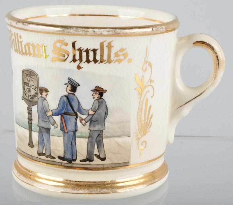 Appraisal: Policeman Shaving Mug Description Marked William Shults across top and