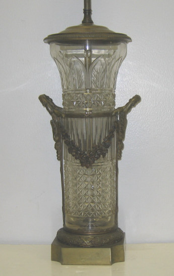 Appraisal: FRENCH ORMOLU MOUNTED CUT GLASS VASE Possibly Baccarat cylindrical with