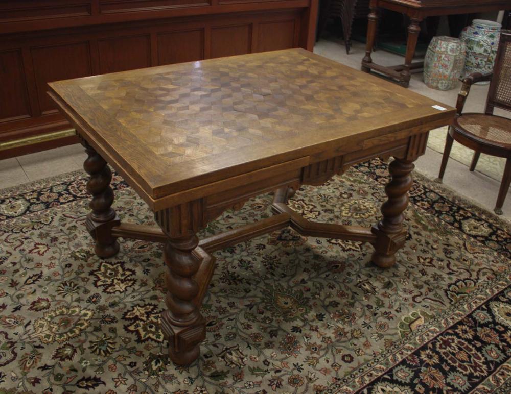 Appraisal: JAMES I REVIVAL PARQUETRY OAK DINING TABLE English c having