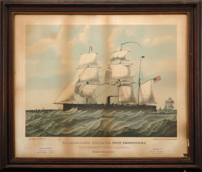 Appraisal: U S ARMORED FRIGATE NEW IRONSIDES Large-folio lithograph with tint