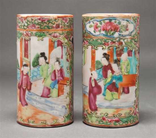 Appraisal: Pair of Chinese Export Rose Medallion porcelain brush pot vases