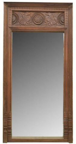 Appraisal: Monumental architectural wall mirror India highly carved wood frame encompassing