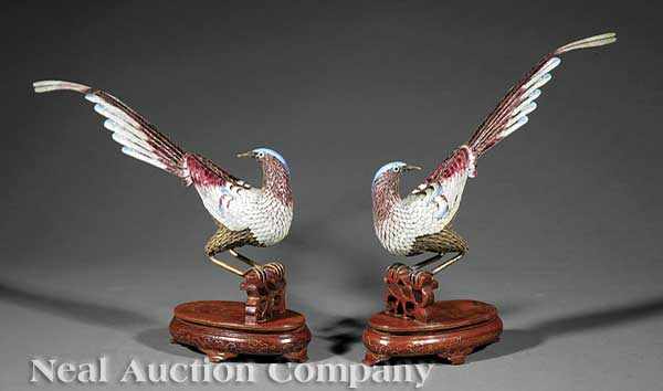 Appraisal: A Pair of Chinese Gilt Silver Filigree and Enamel Pheasants