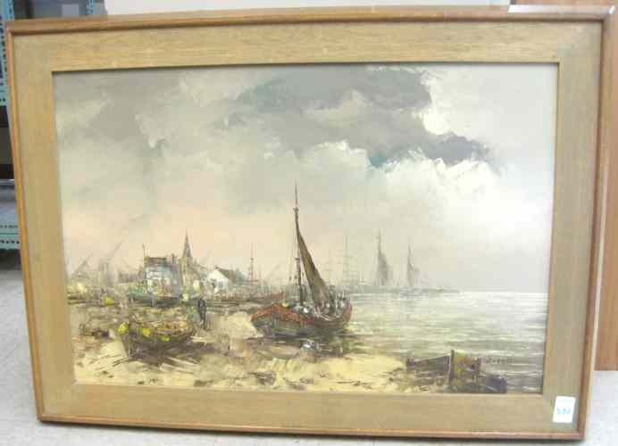 Appraisal: WIM VAN NORDEN OIL ON CANVAS Dutch - Beached fishing