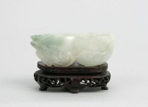 Appraisal: Small Carved Jade Brush-wash Calligraphy Bowl with a Stand Double-gourd