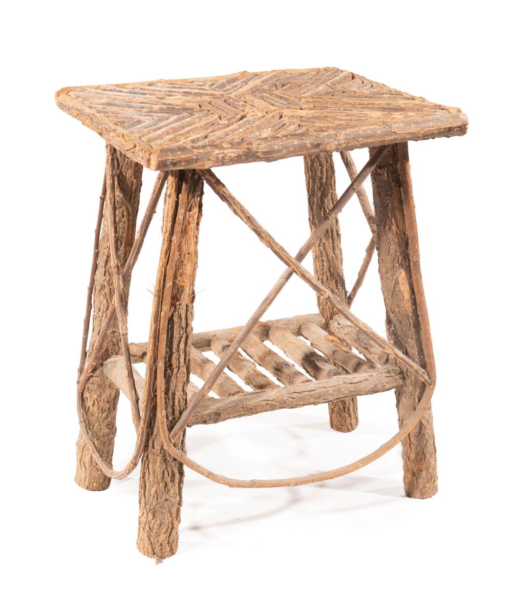 Appraisal: Adirondack-Style Twig Side Table X stretchers slatted shelf h in