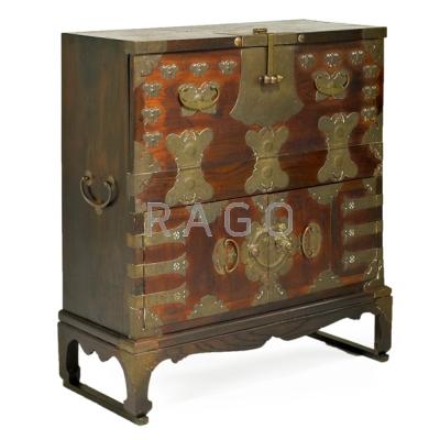 Appraisal: KOREAN Chest on stand th c stained hardwood and brass