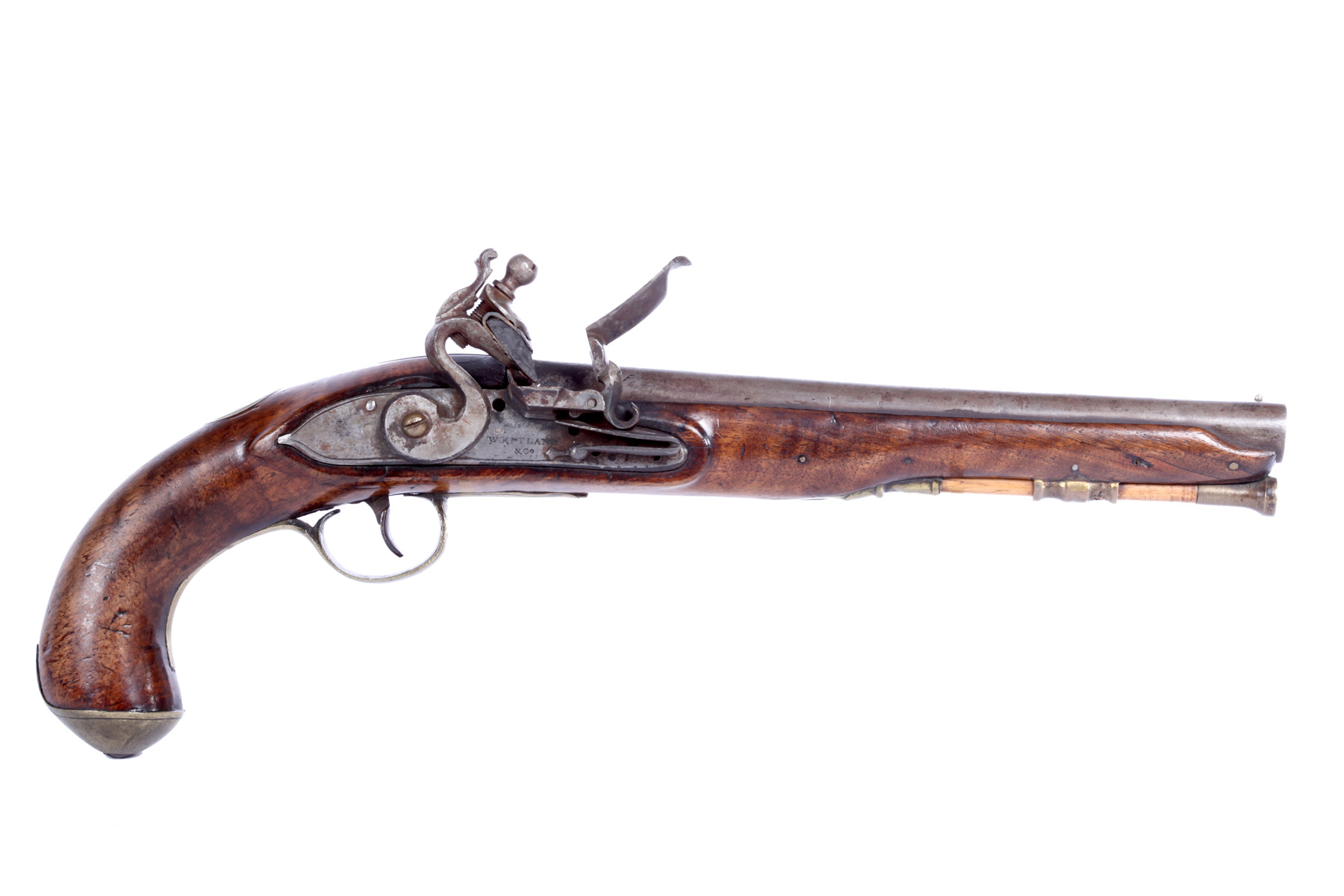 Appraisal: FLINTLOCK PISTOL England late th-early th century curly walnut Lock