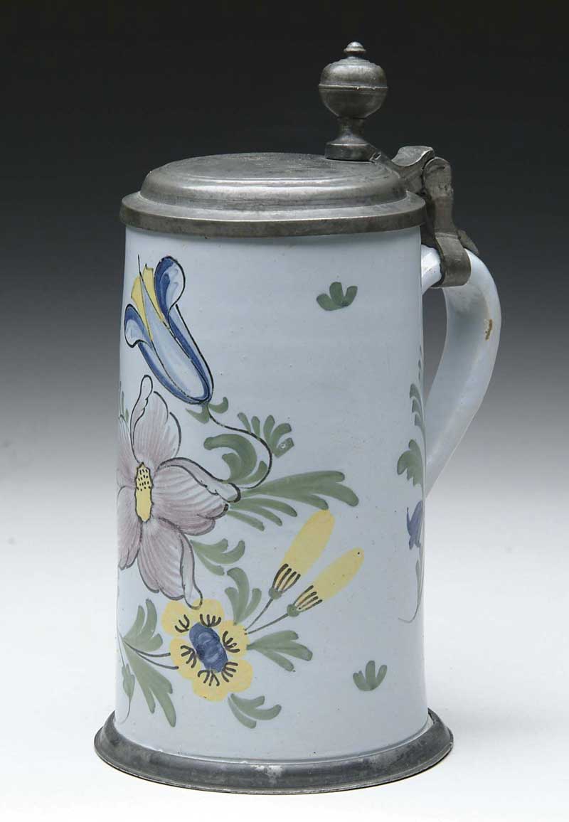 Appraisal: EARLY POLYCHROME DELFT STEIN th Century Having pewter lid inscribed