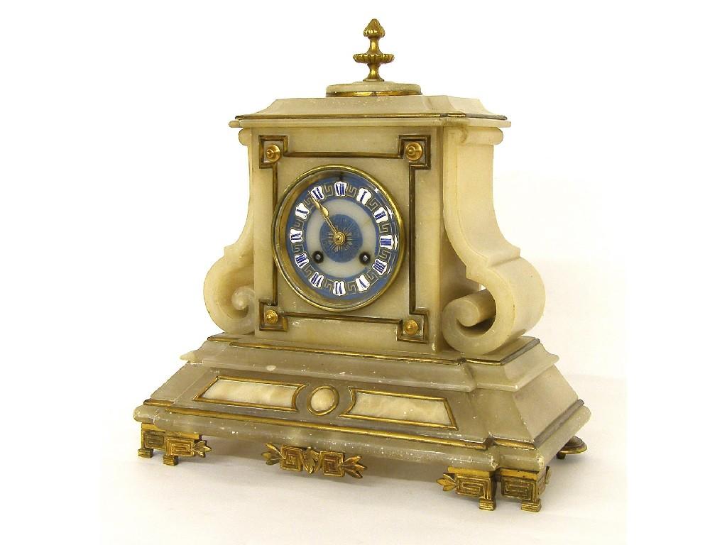 Appraisal: French white onyx two train mantel clock the S Marti