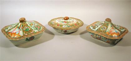 Appraisal: Three Chinese rose medallion porcelain tureens th century Two rectangular