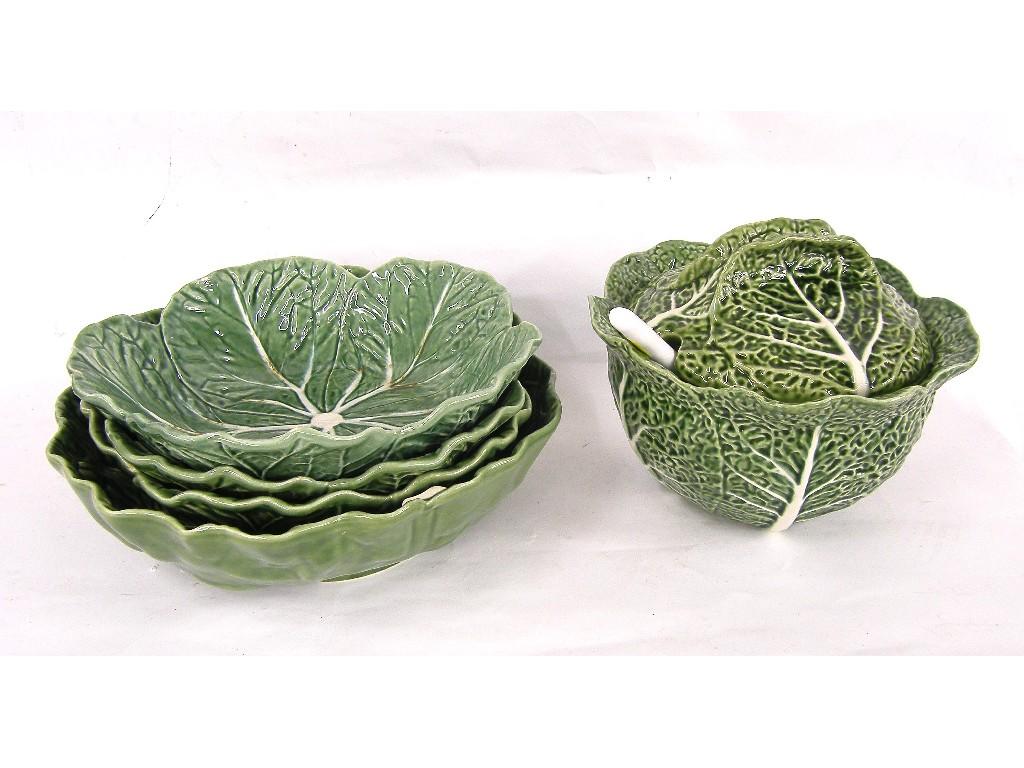 Appraisal: Large Portuguese green cabbage leaf design dinner service comprising sixty