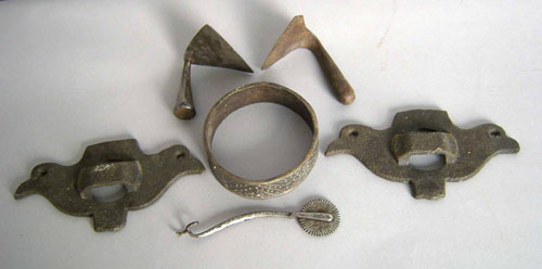 Appraisal: Two iron doughscrapers th c together with a Conestoga collar